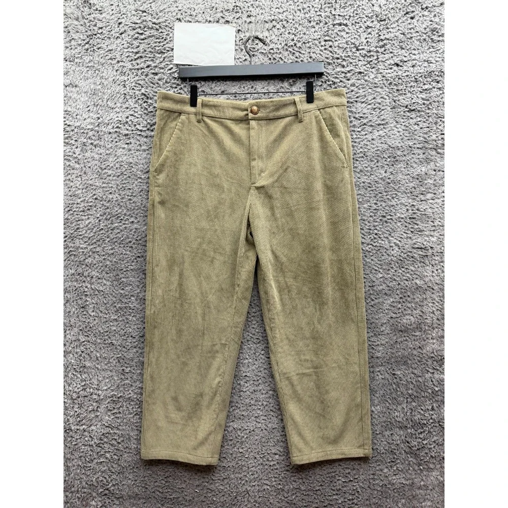 Bound Straight Leg Cropped Mushroom Corduroy Casual Trousers Mens Size L